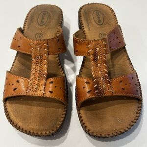 Dr Scholl's Women's Double Air Pillow‎ Sandals Brown Leather Straps Slip on